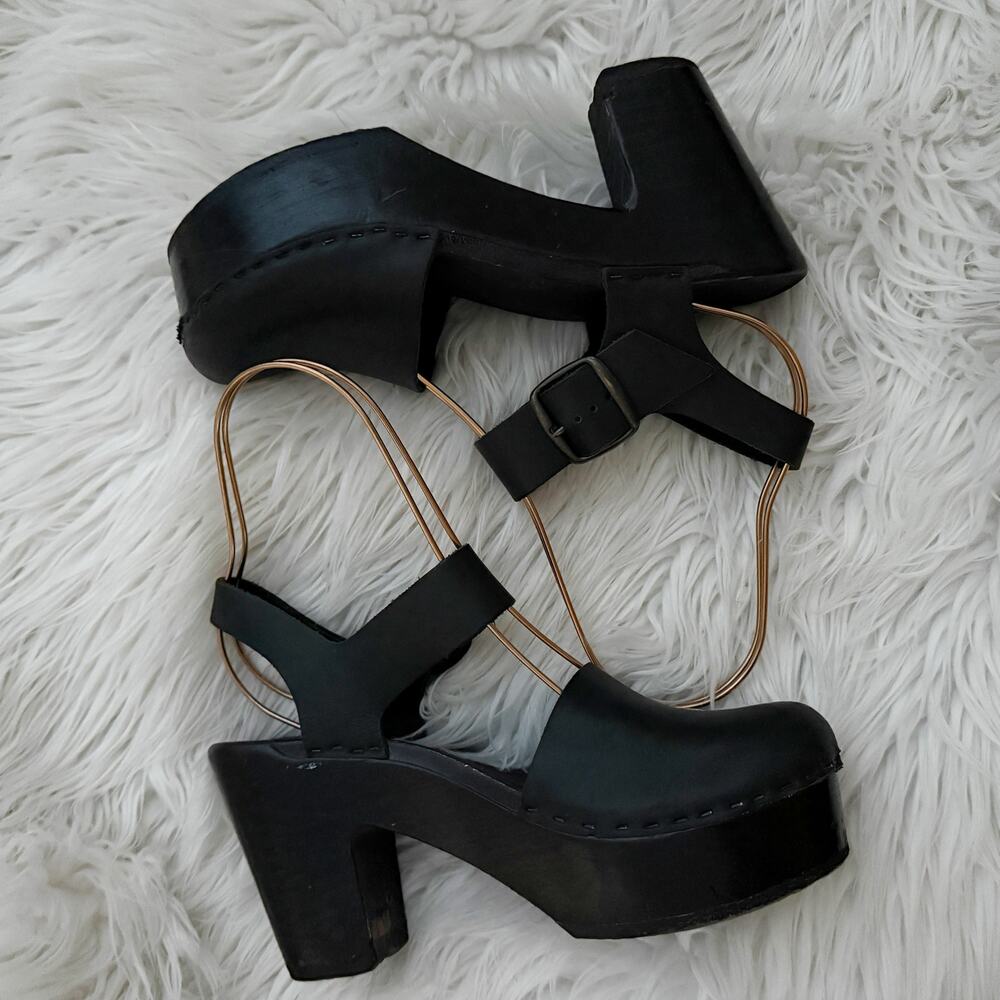 NO. 6 | Solid Black Platform Jane Clog Mary Jane Clogs Heels | Size 39 - Picture 5 of 9